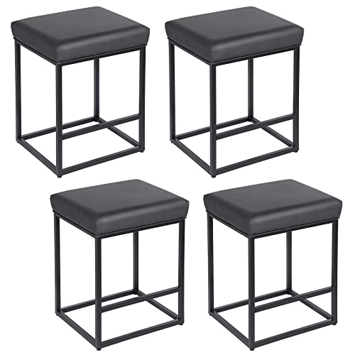 Zeny 24" Bar Stools With Footrest Set Of 4 Counter Height Barstools Pu Leather Backless Kitchen Dining Cafe Chair Modern Square Island Bar Stool With Thick Cushion Metal Steel Frame Base, Black #TOP7