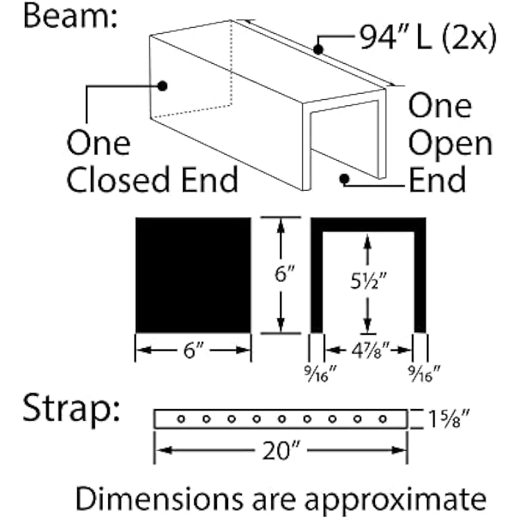 Outwater Artisan Sand Blasted Faux Wood Beam Kit, 6in x 6in x 15.67ft, Unfinished U-Style Polyurethane Beam with Rubber Strap, 2-Piece 94in Sections, Lightweight Decorative Ceiling Accent