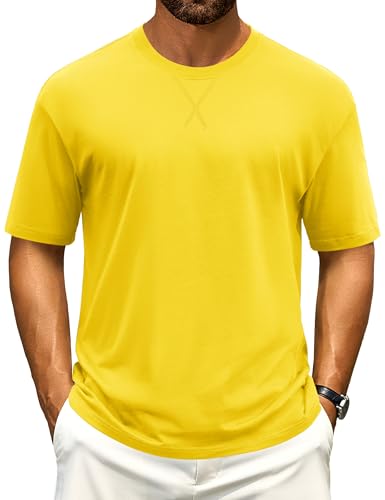 Cotrasen Men's T Shirts Cotton Drop Shoulder Short Sleeve Shirts for Men Casual Soft Comfort Loose Fit Mens Summer Tee Shirts