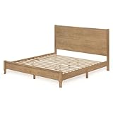Cozyman Wood Bed Frame, Platform Bed Frame King Size with Headboard, No Box Spring Needed, 14 Inch Solid Oak Wood Mattress Foundation, 800Lb Capacity, Easy Assembly, Dark Oak Wood
