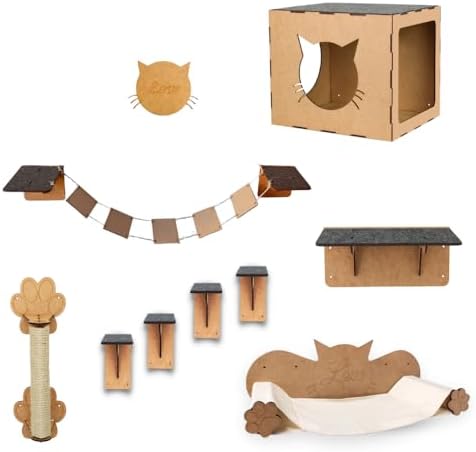 BOXFAN Kit playground para gatos 9 peças, inclui nicho, arranhado...