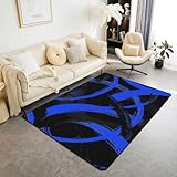 Black Royal Blue Area Rug Abstract Modern Simple Line Indoor Floor Mats Entrance Rugs for Kids Boys Girls Room Decor,Geometric Aesthetic Non Slip Absorbent Carpets, 4'11' x 3'3' (Rectangular)