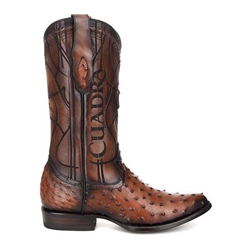 Cuadra Men's Western Boot in Genuine Ostrich Leather Brown 10