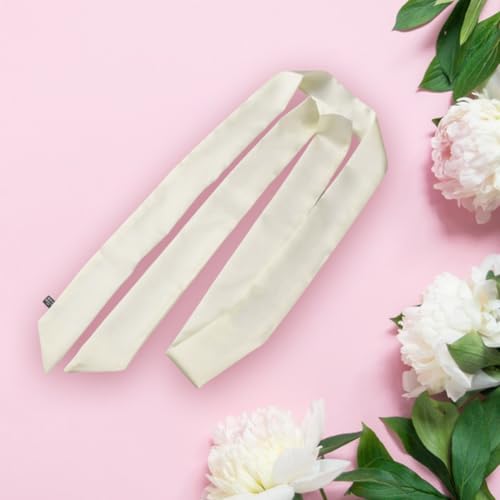 GORGECRAFT 2PCS 57.59×1.97 Inch Polyester Solid Color Long Neckerchief Silk Skinny Satin Scarf Handbag Handle Wrap Ribbon Necktie Scarf Belt Hair Headband for Women Lady (Floral White)3
