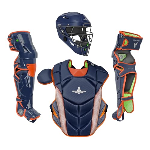 All-Star MVP-PRO LT Series Catcher's Kit, NOCSAE, Navy/Orange, Large - New