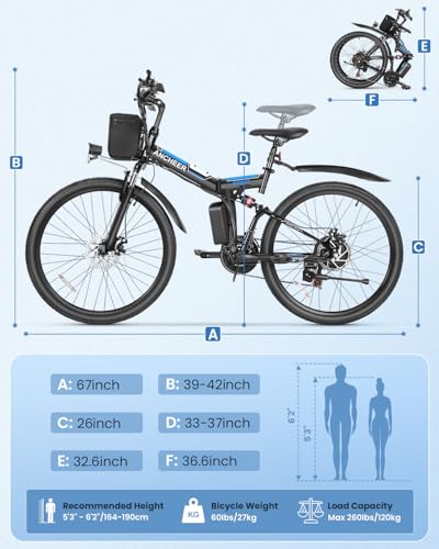 ANCHEER Electric Bike for Adults, Peak 749W Ebike, 26" Folding Electric Mountain Bike with Dual Shock Absorber, 48V Removable Battery Up to 50Miles, 19.8MPH Electric Bicycle, 21Speed, UL2849 Compliant