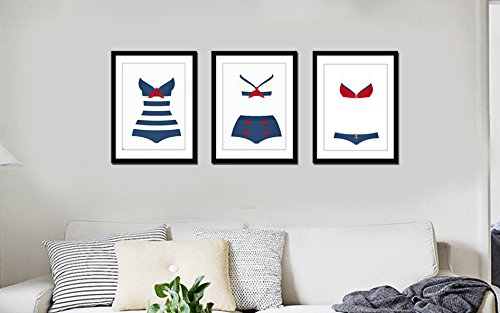 Genius Décor 3 Pieces Vintage Swimsuits Art Framed Bathing Suit Wall Art Decor Canvas Print (Black Frame) #TOP1