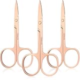 3 Pieces Curved Nail Scissors Stainless Steel Small Nail Scissors Nose Hair Scissors Facial Hair Scissors Cuticle Trimmer Manicure Scissors for Eyebrows, Nose, Mustache, Beard and Nails (Rose Gold)