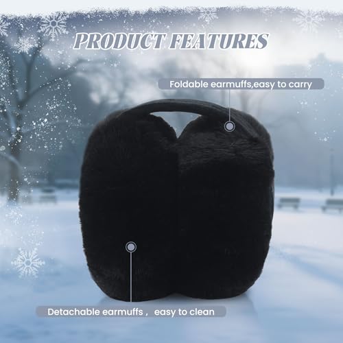 Kuchisity Plüsch Ohrenschützer, Mädchen Plüsch Warm Ohrenschutz Flauschige Outdoor Ohrwärmer Kälteschutz Winddicht Winterzubehör - Schwarz