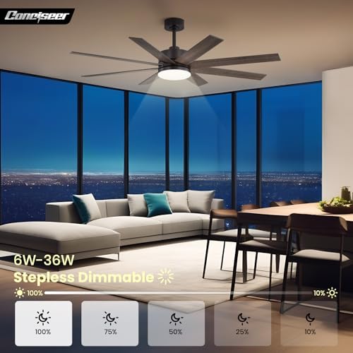 Image of 60 Inch Ceiling Fans with Lights and Remote, Dual Color 6 Blades, Bedroom Living Room Office Library Cafe Outdoor Industrial, 3CCT Dimmable, 6 Speed Reversible Quiet DC Motor, Brown /Wood Grain