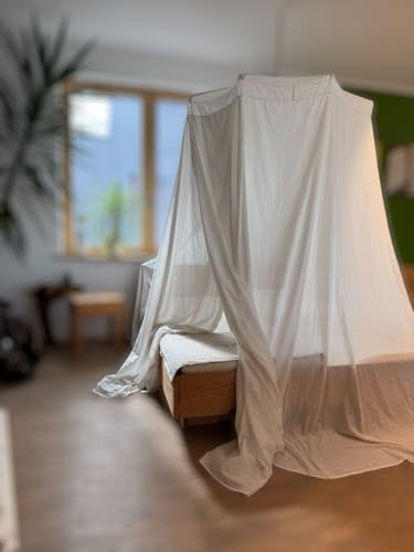Abschirmbaldachin gegen Elektrosmog für Einzel- & Doppelbett : Swiss Shield® Naturell : Strahlenschutz im Schlafbereich, halbtransparent, Oeko-Tex 100, waschbar, Made in Germany (140x200 cm)