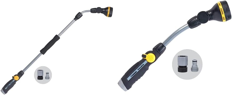 Melnor 65145AMZ RelaxGrip 8-Pattern Pivoting-Head QuickConnects Extension Wand, Black/Yellow & 65173AMZ RelaxGrip 8 Pattern 16" Pivoting Wand Bundle, Metal, Black, Yellow