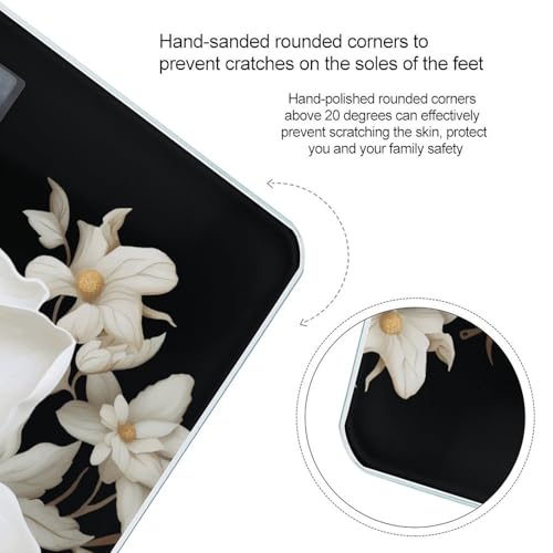 Báscula digital floral blanca con vidrio templado y pantalla LCD miniatura 4