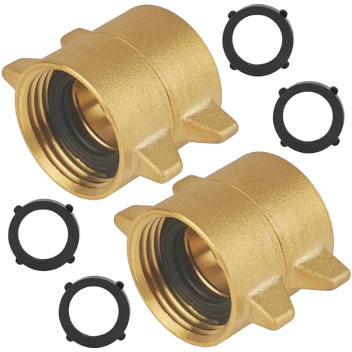 2 Pack Garden Hose Female to Female Hose Adapter with Dual Swivel Solid Brass 3/4 GHT Hose Connector/Coupler for Male Hose with Extra Washers