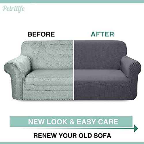 Petrilife Upgraded Waterproof Sofa Cover Stylish Stretch Couch Cover For 3 Cushion Couch Non-Slip Sofa Slipcover With Elastic Band Pet Proof Furniture Protector For Living Room (Large, Grey) #TOP4