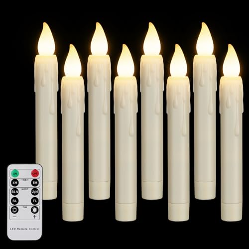 FREEPOWER 8 candele a LED con telecomando timer tremolante, luce bianca calda, dimmerabili, senza fiamma, alimentate a batteria per Halloween Natale, 2 x 17 cm