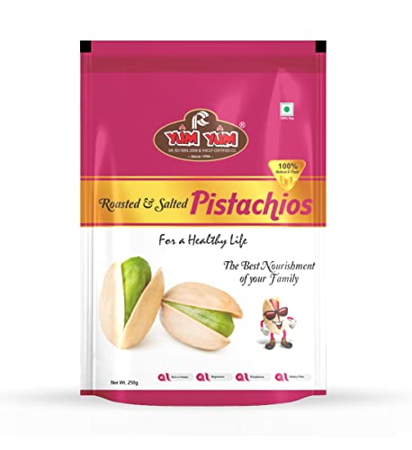 Image of YUM YUM Premium Californian Roasted & Salted Pistachios 250g Value Pack | Pista Dry Fruit, Shelled Nuts Crunchy & Delicious Healthy Snack | Fibers & Anti-oxidants, Low Cholesterol with Zero Trans Fat