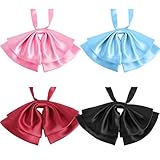 kilofly 4pc Women's Pre-tied Ruffled Bowtie Large Ribbon Neck Ties Value Pack