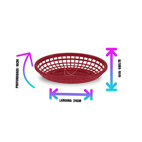 Kit 24 Cestinha Lanchonete Cesta Lanches Fritas Oval Cor:Vermelho