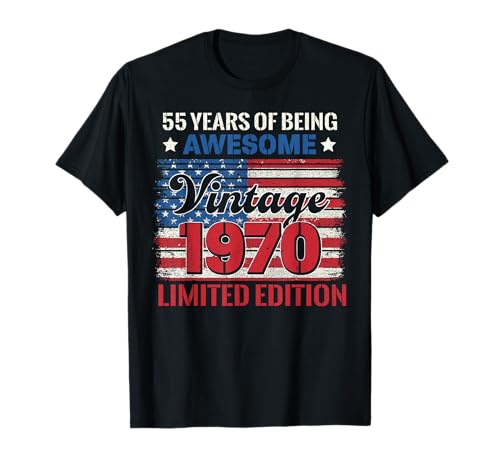 55 years old gifts 55th birthday American flag vintage 1970 T-Shirt