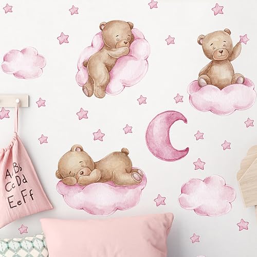 Miniatura 4 de Euykqnoi Pegatina De Pared De Oso En Las Nubes Pegatinas De Pared Pegatinas Infantiles Habitación Infantil Adhesivos Con Osos, Nubes, Estrellas Y Luna Ideal Para Habitaciones De Bebés