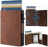 TopMost Genuine Leather Pop Up Wallet for Men, Credit Card Holder, RFID Blocking Ridge Wallets for Men with ID Window, Slim, Minimalist, 5-9 Card Capacity & Cash Bills, Brown Camel