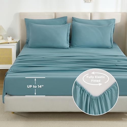 Litanika King Size Comforter Set Grayish Teal - 7 Pieces Bed in a Bag King Bedding Comforter Sets, Solid Lightweight Bed Set with Comforter, Sheets, Pillowcases & Shams