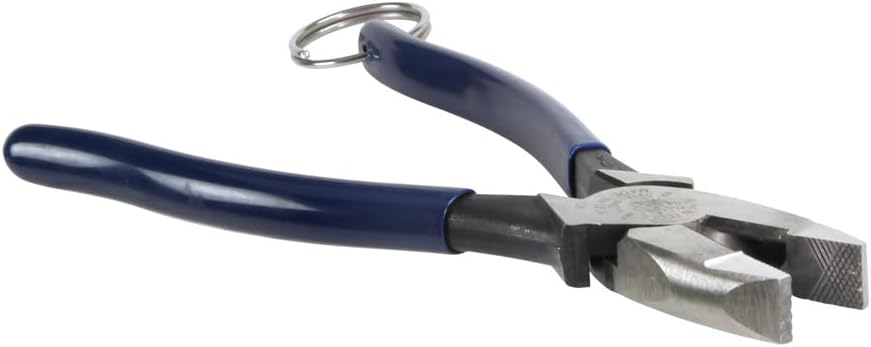 Klein Tools D213-9NETT Pliers, Made in USA, High Leverage Side Cutters with Tether Ring, New England Nose