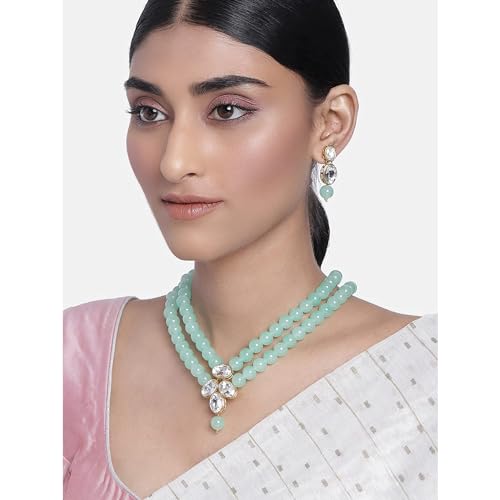 Image of Peora Crystal Faux Pearl Kundan Necklace & Jewelry Set Gift for Women