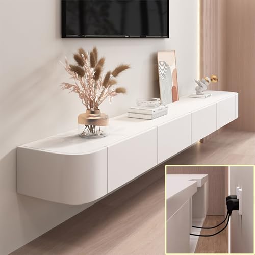 LXDXIOY Floating TV Stand Large Floating TV Shelves Wall Mounted Multi Storage Compartment TV Media Console Floating TV Cabinet Bench Under TV Large Storage TV Lowboard (White, 47.2 * 7.9 * 9.4 in)