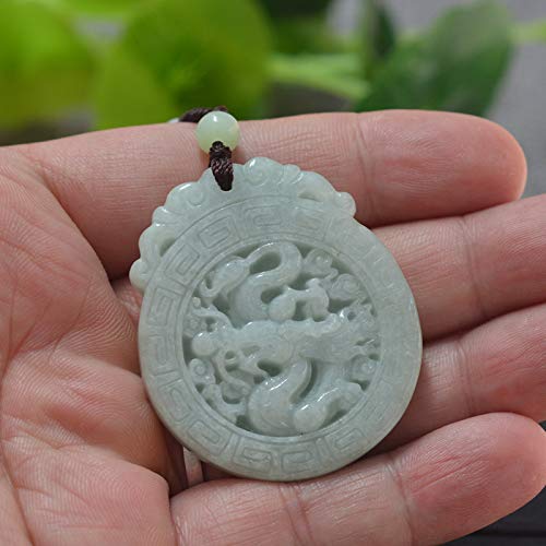EASTCODE Natural Jadeite A Grade Pendant Necklace Carved Chinese Dragon Pendant Gift for Men Jade Stone Jewelry with Rope