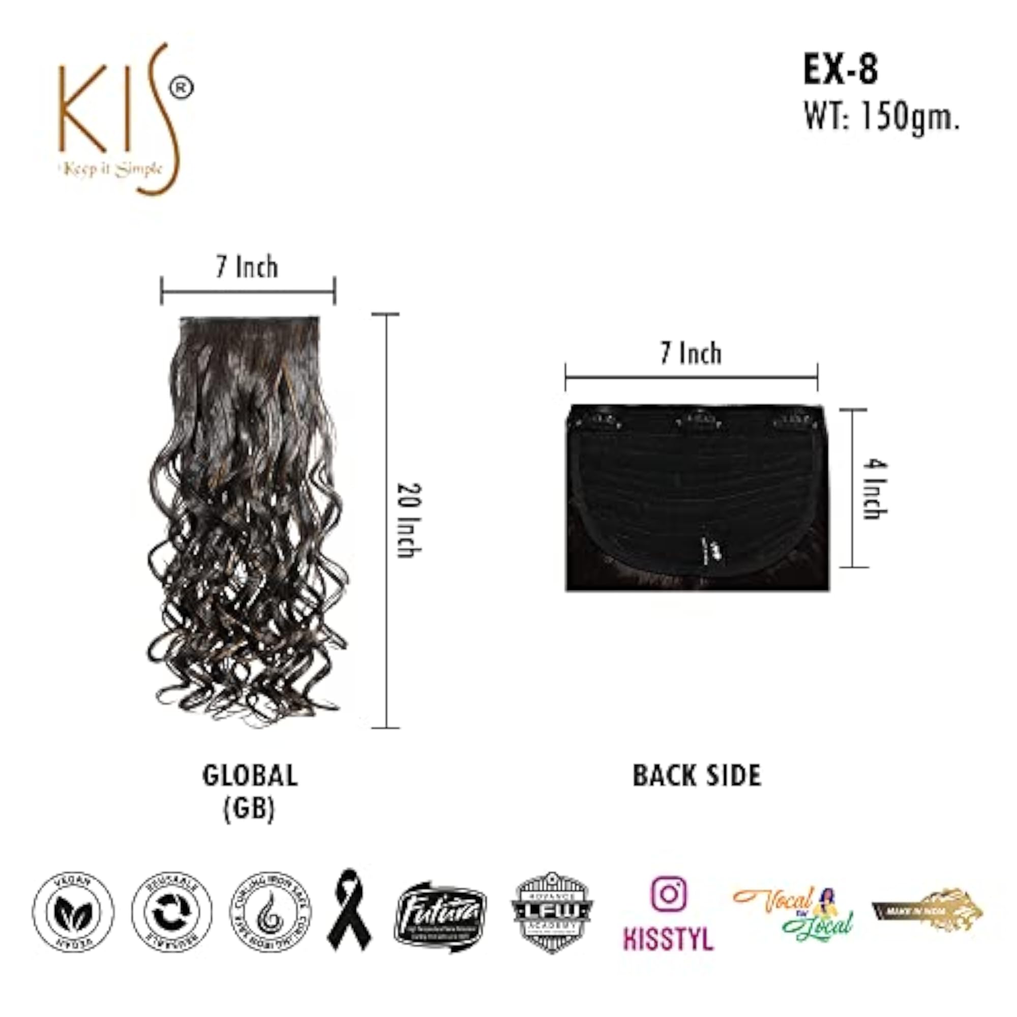 Synthetic Wavy Hair Extensions with 3 Clip-Ins for Women
