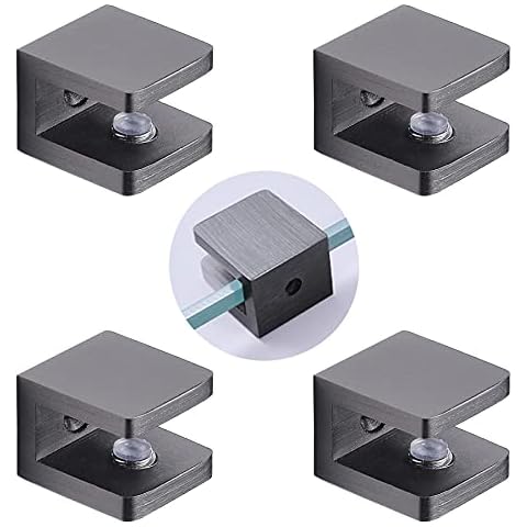 X-AT Brass Glass Clamp,U-Clamp for Fixing Glass Panel and Door of Shower,Suitable for 6-10mm Glass,Black,4 Pack Cover