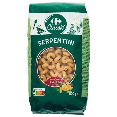Pâtes Serpentini de blé dur Carrefour cuisson 9 min sachet 500 g lot de 6
