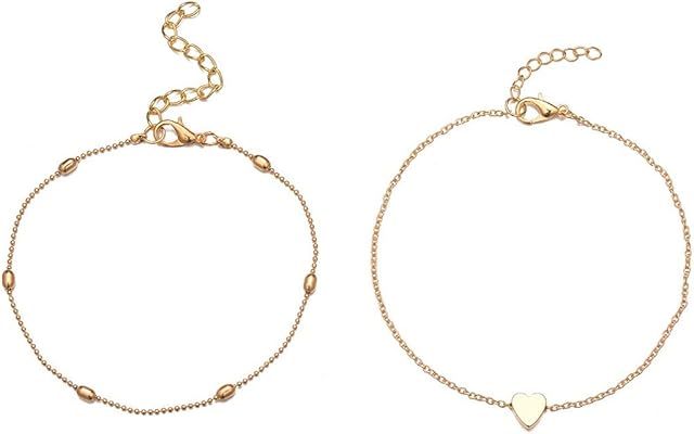 KEFERDIZ Layered Anklets For Women - Heart Pendant Ankle Bracelets - Anklets Chain - Beads Foot Chain - Women's Anklets - Ankle Bracelets For Women - Jewelry Accessories for Women and Girls