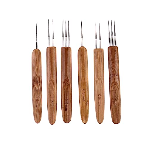 PERSELOSO 6pcs Bamboo Dreadlocks Crochet Hooks Carbonized Bamboo Knitting Needles for Creative Hair Styling Lightweight Comfortable for Beginners