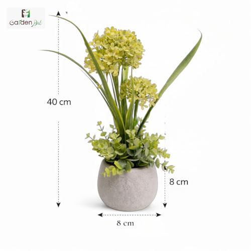 Image of Garden Art Artificial Hydrangea Mini Cluster Bouquet Arrangement in Decorative Pot - Realistic Faux Plant for Living Room Decor (P-0141Yellow)