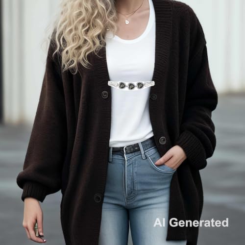 Image of Chain Collar Pins Heart Stone Cardigan Sweater Clip Top Cinch Clip