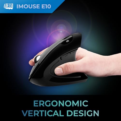 Adesso iMouse E10 - Vertical Ergonomic Optical 6-Button 2.4 GHz RF Wireless Mouse - Right Hand Orientation, Black - Image 3