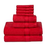 Casa Lino Bath Towel Set of 8 (2 Bath Towels, 4 Wash Cloths & 2 Hand Towels for Bathroom) - 100% Cotton - Highly Absorbent & Quick Dry - Guest Room Essentials for Bathroom Set - (Red)