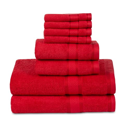 Casa Lino CL-PL-8PCS-RED 8 Pc Premium Towel Set, Cotton Towels Set, 400 Gsm 2 Bath Towel cover