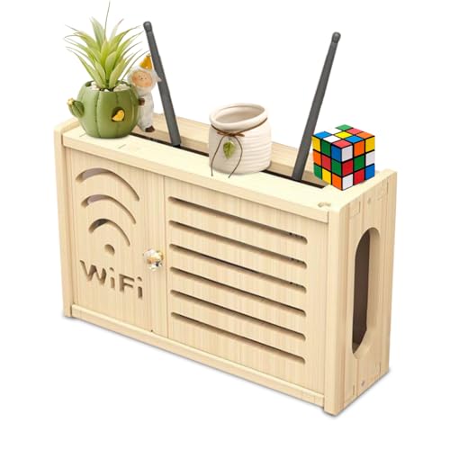 LUPATDY Armario de Router de Madera Maciza Montado en la Pared - Caja de Almacenamiento WiFi Oculta para TV Set Top Box y Cables (Blatt-Fächer)