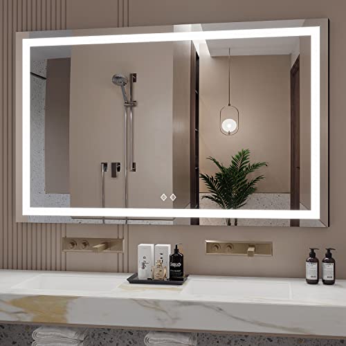 VanPokins 48x30 Inch LED Vanity Mirror,150% Enhanced Anti-Fog 6000K LED Light Mirror,CRI>90 Dimmale Fashion Touch Waterproof Smart Mirror(Horizontal/Vertical)