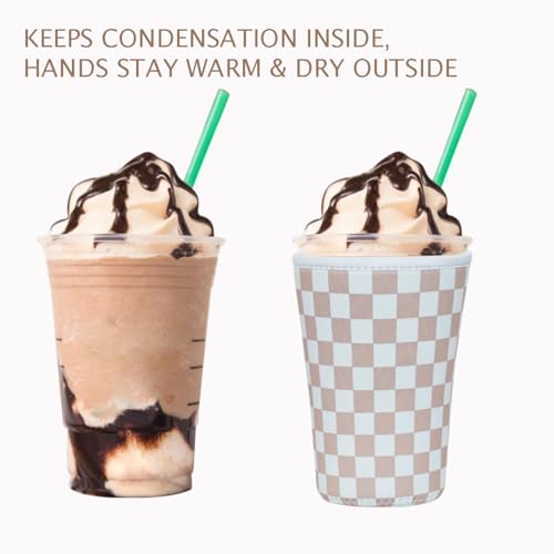 Image of Reusable Insulated Neoprene Iced Coffee Cup Sleeve, Durable Drink Sleeve for Cold Beverages, Beverage Holder for Iced Coffee, Classic Checker