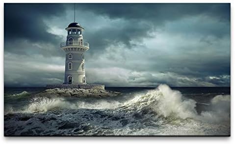 Leuchtturm Meer Panorama Wandbild - 3-teiliges Leinwandbild 220x70cm Für Wohnzimmer