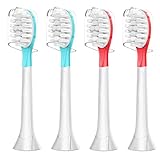 Kids Replacement Toothbrush Head for 7+ Child Soft Brush | Compatible with Philips Sonicare Kids Electric Toothbrush HX6321, HX6340, HX6032/94, HX6321, HX6042 Blue 2 Pack & Red 2 Pack