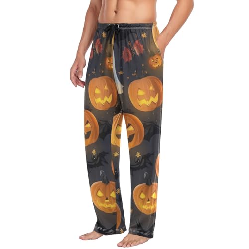 Men's Pajama Pants Ghost Pumpkins Bats Halloween Sleep Pajama Lounge Pant with Pockets, Elastic Waistband4