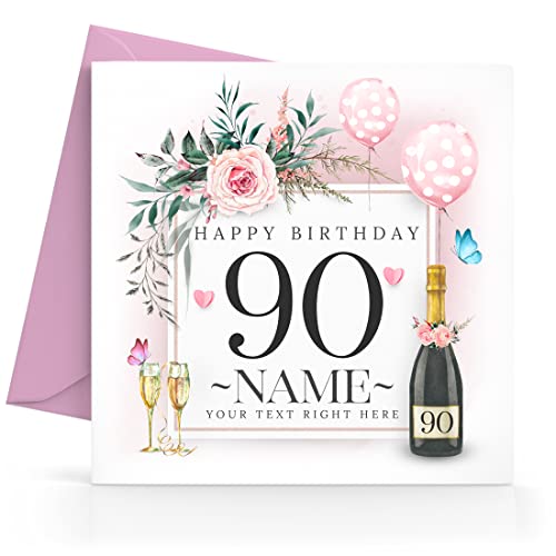 Jewellery Sleuth Personalised 90th Birthday Card Flowers add any Relative Message and Name for Women Ladies