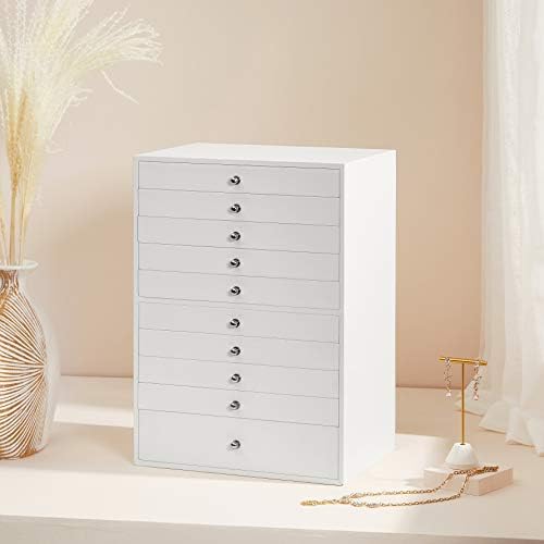 SONGMICS Extra Large Jewellery Box, 10-Layer Storage Case, Faux Leather Organiser, with Drawer, White JBC10W