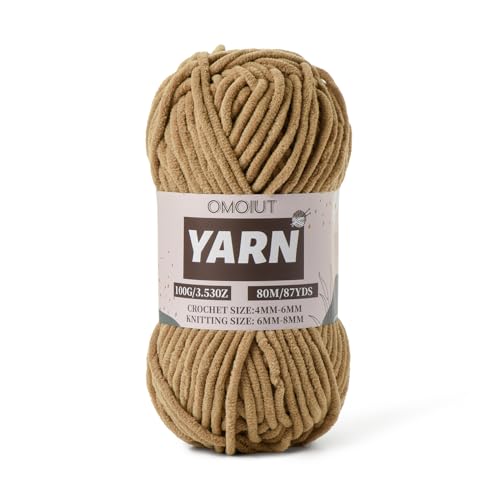 Image of Light Coffee Fluffy Chenille Yarn for Crocheting - Baby Yarn for Crocheting Soft Blanket - (100g /87.4yds) Crochet Amigurumi Chunky Yarns - Super Bulky 5 Velvet Yarns